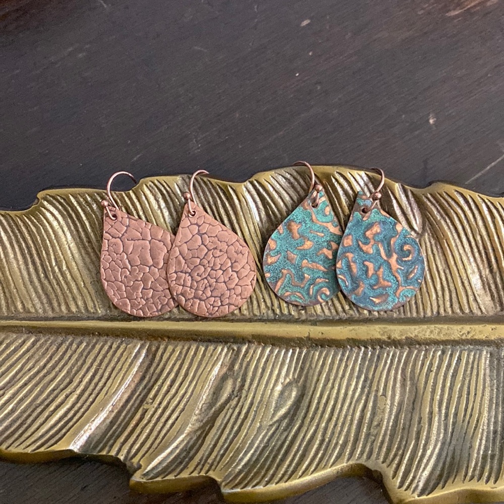 Bundle of handmade teardrop copper earrings